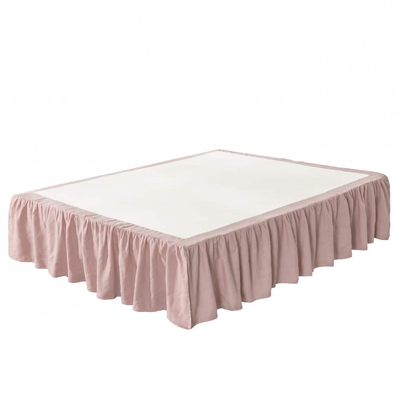 Linen Bed Skirt, 3 Side Linen Border, 16" Ruffled Drop, Twin, Queen, King, CK Size, White, Natural Color