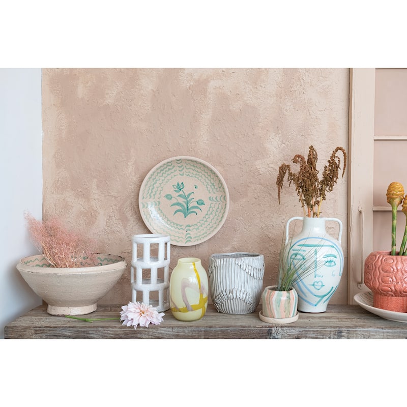 Hand-Painted Terra-cotta Vase with Crackle Glaze