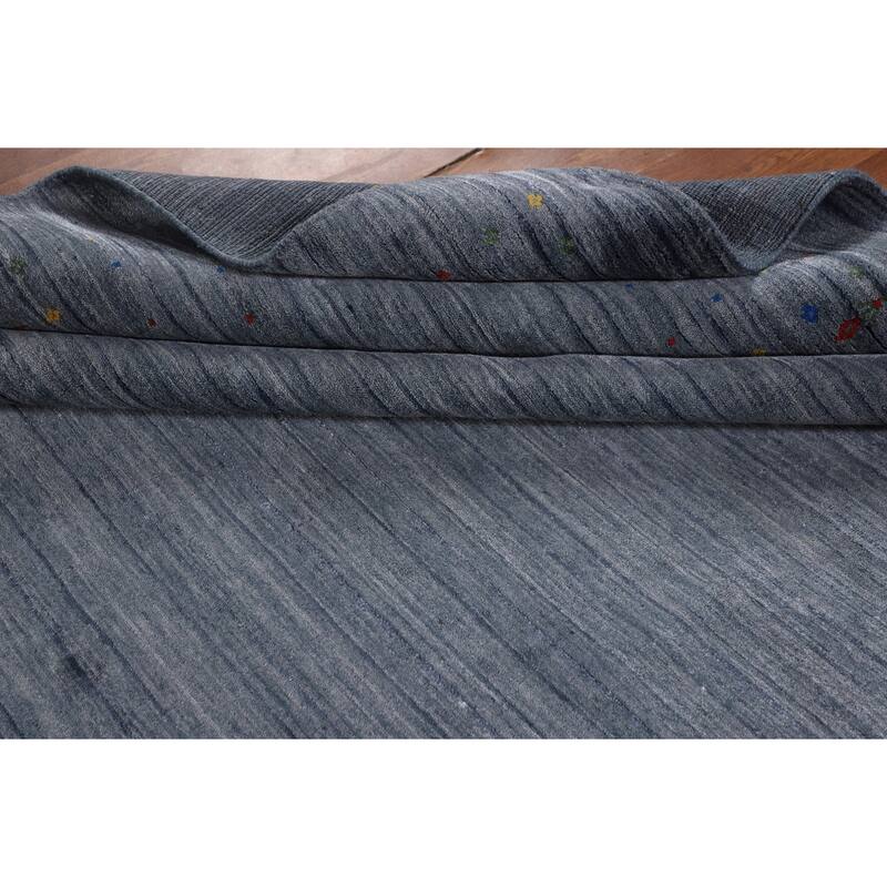 Tribal Blue Gabbeh Area Rug Handmade Silk Carpet - 7'11"x 9'8"