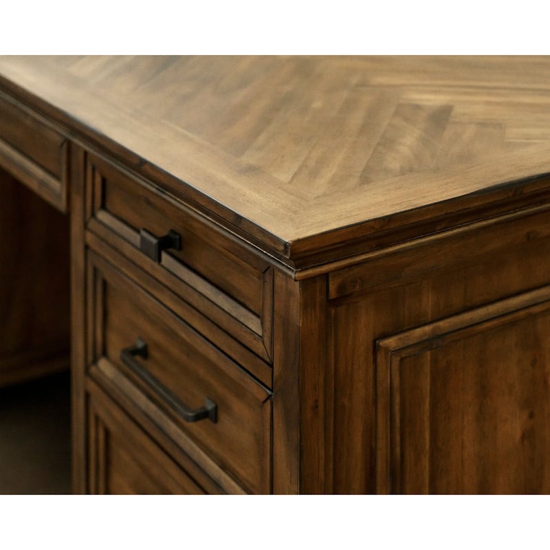 Traditional Wood Double Pedestal Executive Desk, Writing Table, Office Desk, Fully Assembled, Brown
