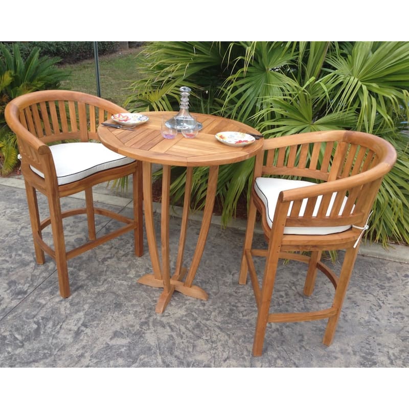 Chic Teak Miami Teak Wood Round Outdoor Patio Bar Table, 35 inch