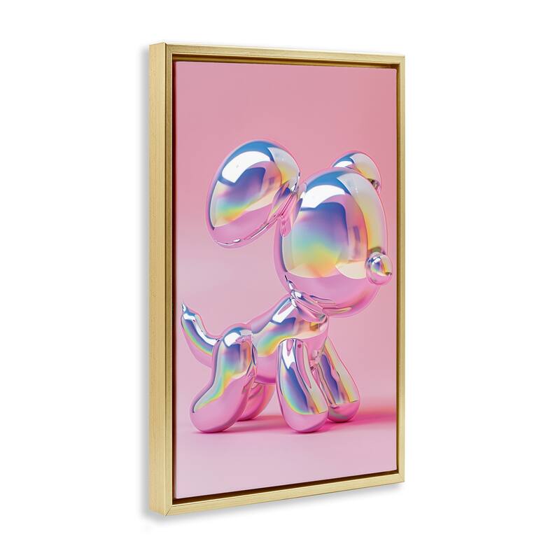 Stupell Pink & Iridescent Trendy Dog Framed Floater Canvas Wall Art Design By LSR Design Studio
