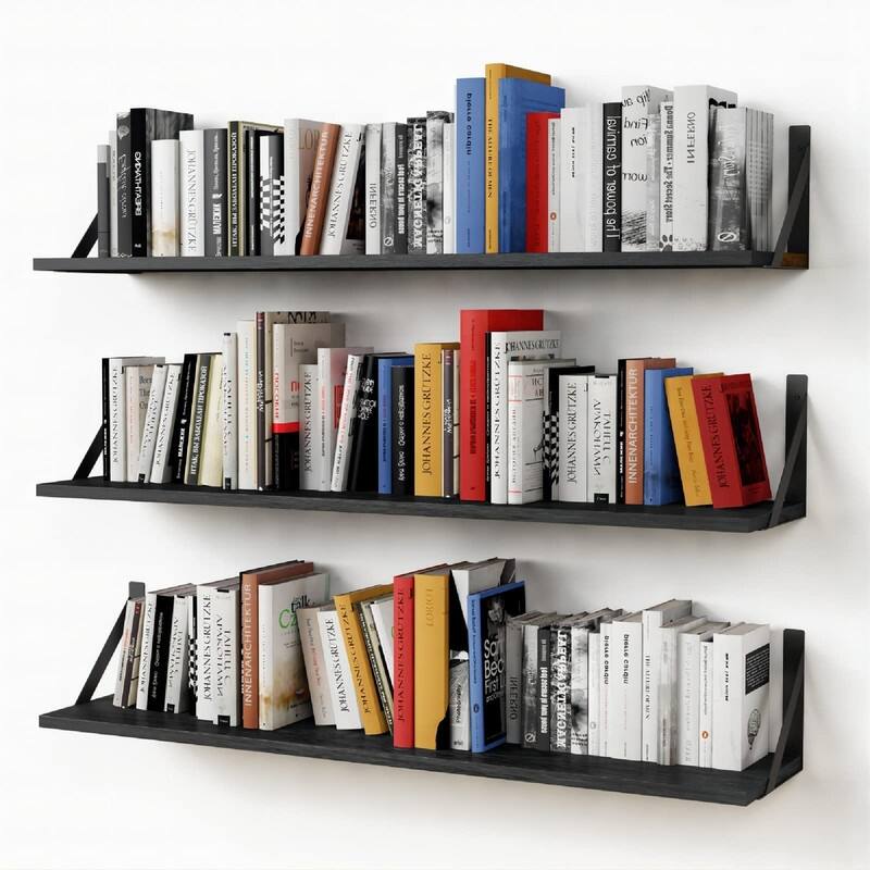 Floating Book Shelves for Wall - 36"D x 8"W x 6.3"H - Black