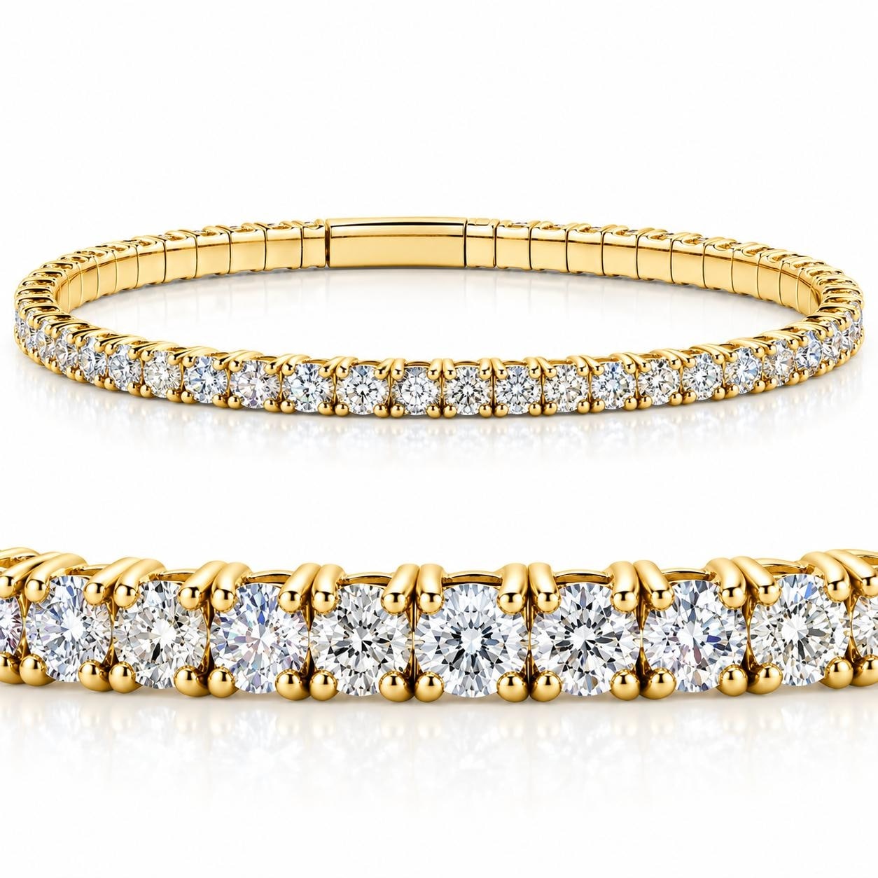 Bliss Diamond 3Ct Flexible Round Cut Diamond Bangle Tennis Bracelet Lab Grown Yellow Gold