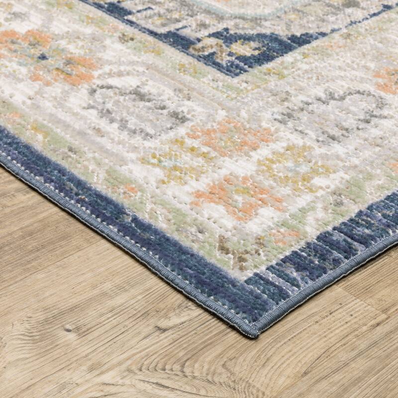 Calliope Textural Distressed Traditional Navy/ Ivory Area Rug