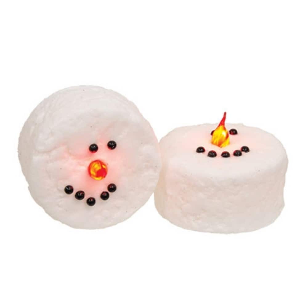 2/Set - Snowman Face Wax LED Timer Tealights - Multi
