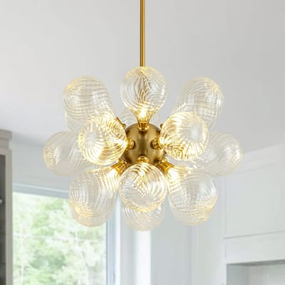 Modern 18-Light Clear Wavy Textured Glass Sphere Chandelier - 23.6in