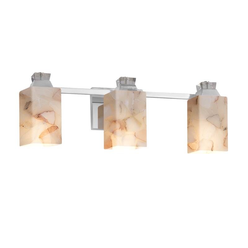 Justice Design Alabaster Rocks! Ardent 3-light Polished Chrome Bath Bar, Alabaster Rocks Square w/ Flat Rim Shade