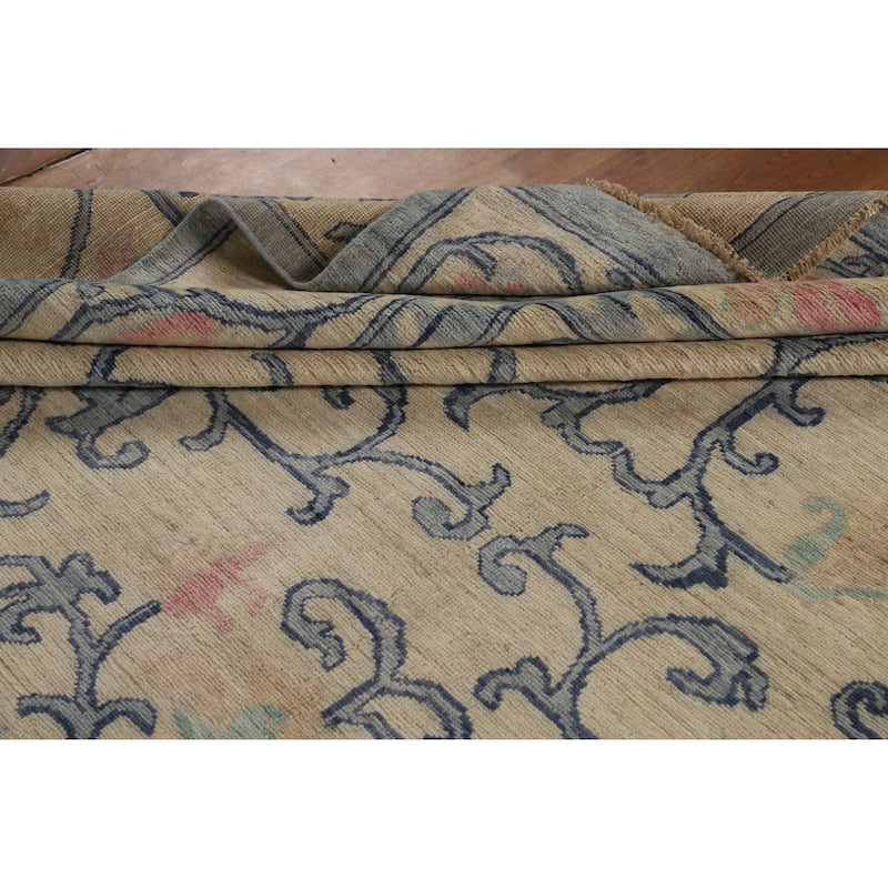 Hand Knotted Oriental 100% Wool Carpet Transitional All-Over Beige & Ivories Oushak Area Rug - 11' 9'' X 8' 10''