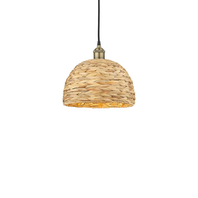 Innovations Lighting 616-1P-11-12 Woven Rattan Pendant Woven Rattan - Black Antique Brass / Natural