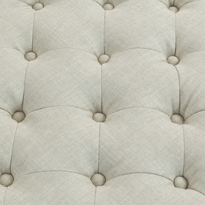 Beatrice 34-in Pleated Tufted Linen Cocktail Ottoman Caster Wheels