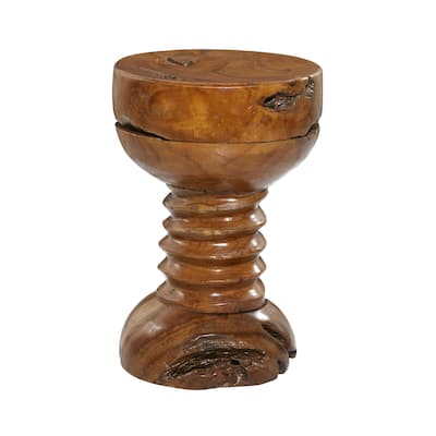 Teak Wood Handmade Live Edge Accent Table with Coiled Base - Brown - Roche River Decor