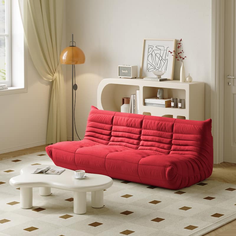 3 Seats Lazy Floor Sofa, Teddy Velvet Sofa Bean Bag Couch - Red