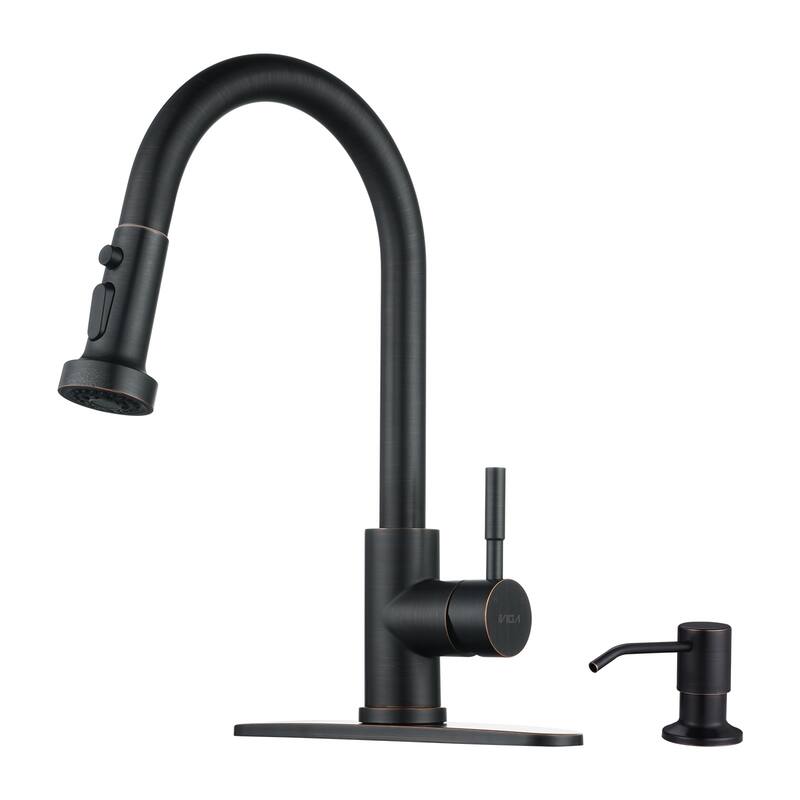 WOWOW Pull-Down Sprayer Kitchen Faucet with Soap Dispenser - Oil Rubbed Brown