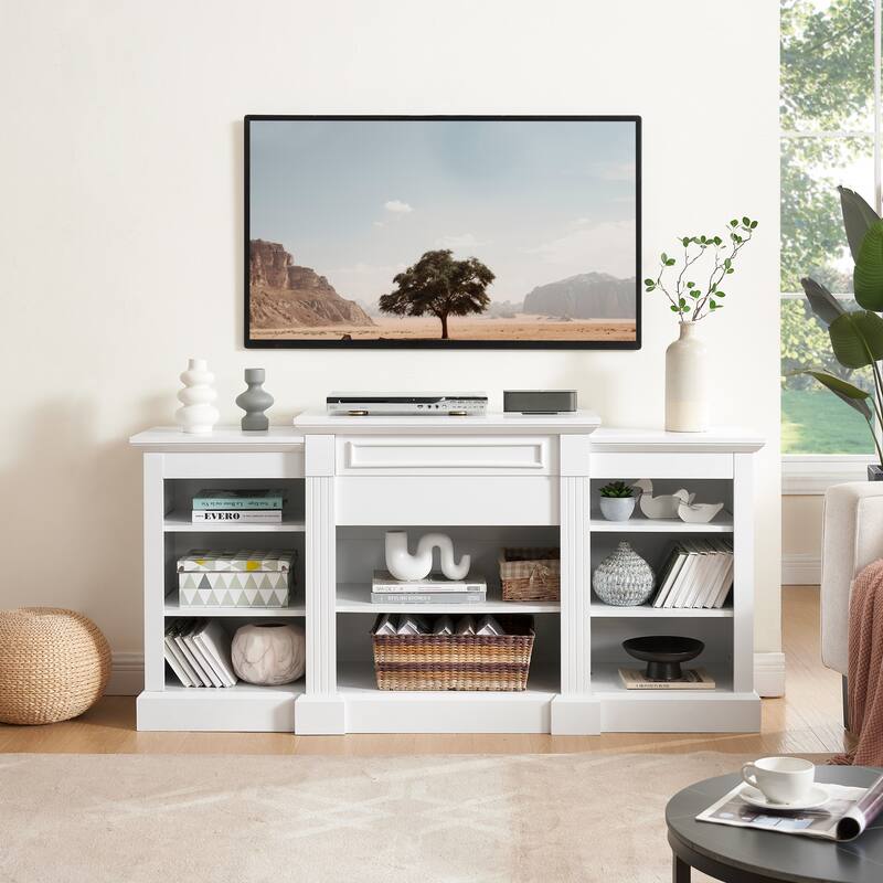 ​Modern Cream White Multi Functional TV Stand with 3 Spacious Storage and Adjustable Shelf for Living Room or Entryway​