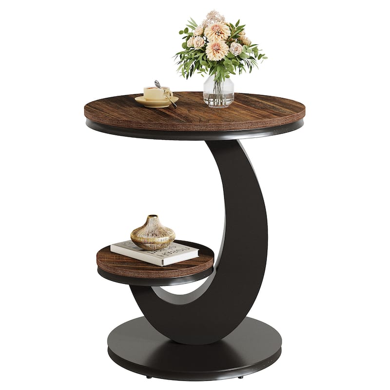 End Table with Storage Shelf, Wood Sofa Side Bedside Nightstand, Accent Snack Table for Living Room Bedroom