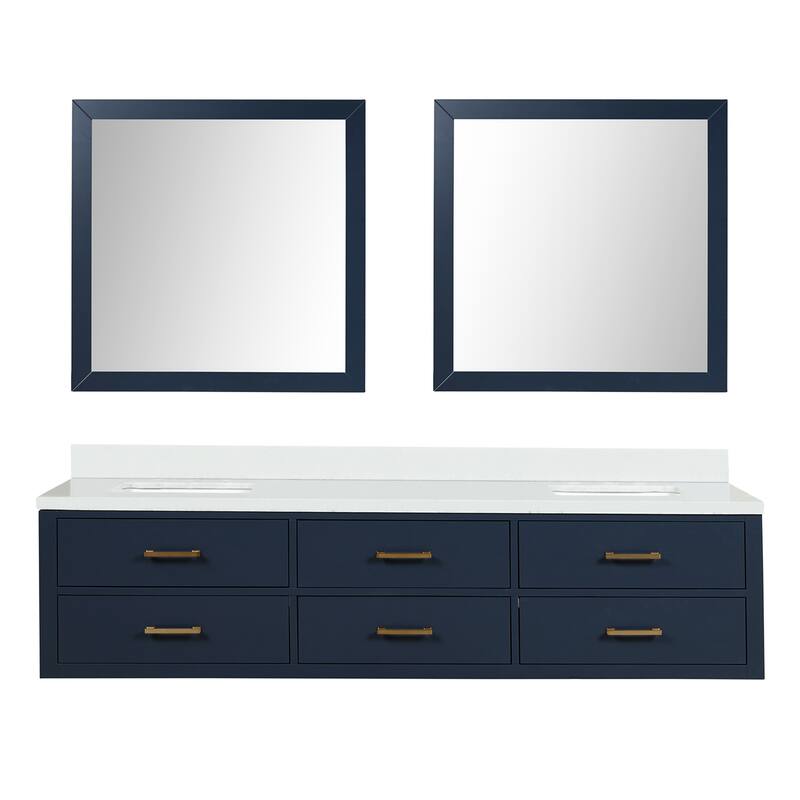 Castor 60 in W x 22 in D Black Double Bath Vanity, Cultured Marble Top, and 28 in Mirrors