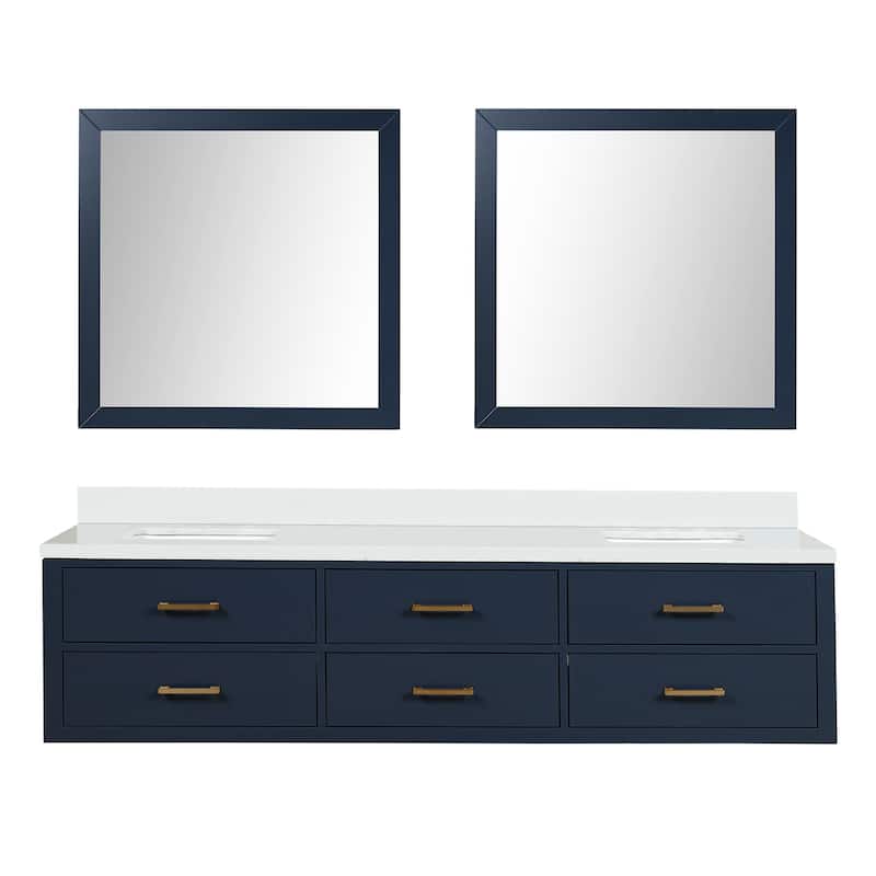 Castor 60 in W x 22 in D Black Double Bath Vanity, White Quartz Top, and 28 in Mirrors - 80 - Blue