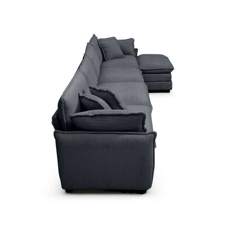 Grey 5-piece Corduroy L-Shaped Modular Sectional Sofa with Ottoman