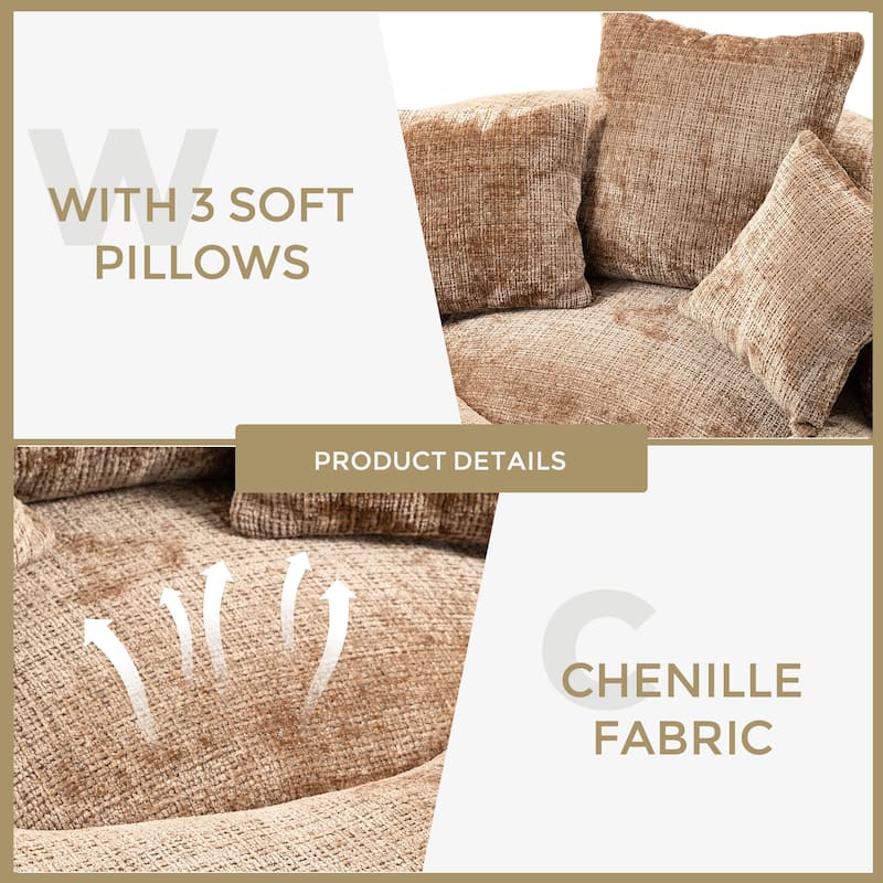 Chenille Oval Bean Bag Chair, Memory Foam Filling Lazy Sofa, Adults Lounge Chair with 3 Pillows & Semi-Wraparound Armrests