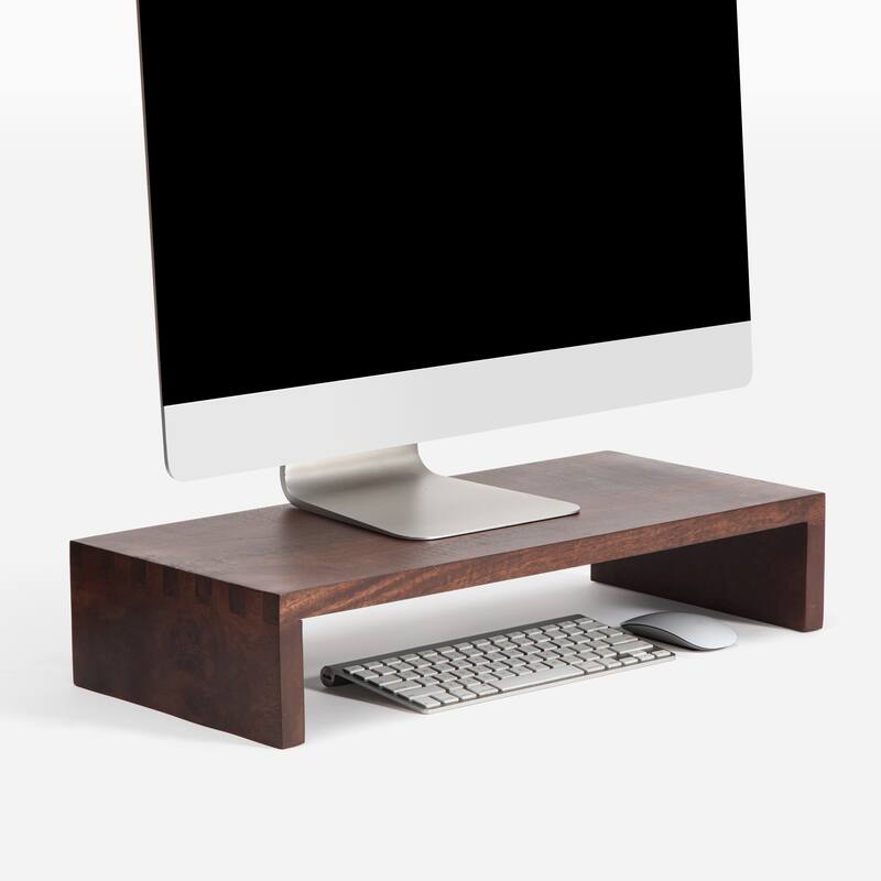 Jani Wood Monitor Stand Riser Desk - Ergonomic Design Stand, Desktop Organizer Table for Home, Office Workspace, Gaming Desk - Tan