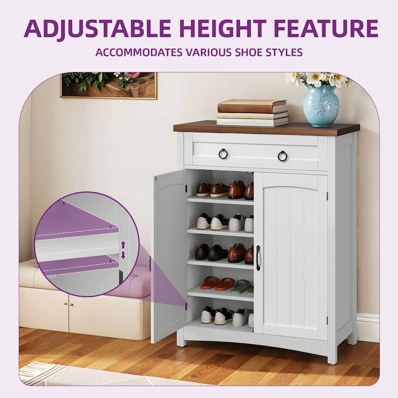 Moasis 5-Tier Farmhouse Shoe Cabinet with Drawer and Door, 20 Pairs Shoes Storage Organizer for Entryway