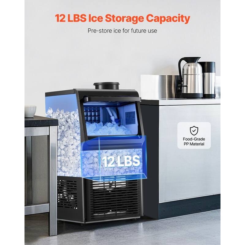 Black Stainless Steel Commercial Ice Maker with 36 Trays, Dual Water Inlets and Self Cleaning - 13.7 x 13.2 x 25.2 in