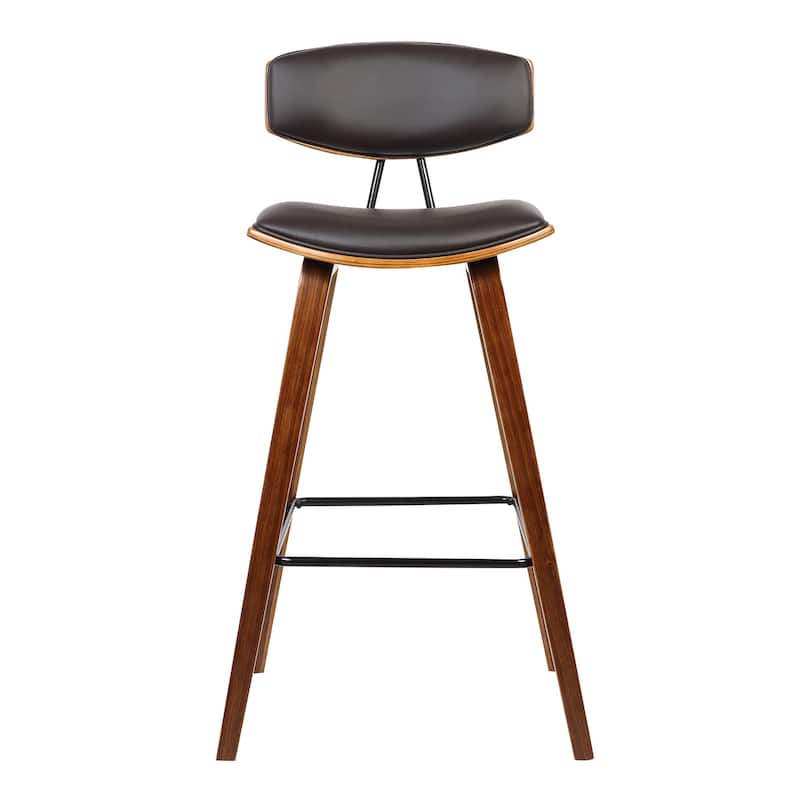 29" Brown Bar Stool with Faux Leather Upholstery and Low Back Saddle Seat and Footrest Support - 38" H x 16" W x 19" D