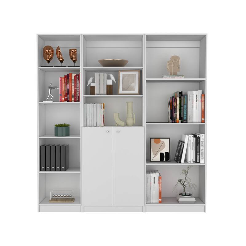 Simla 3 Piece Living Room Set with 3 Bookcases, White - White