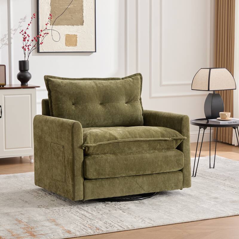 Mid Century Modern Chenille Swivel Barrel Chair