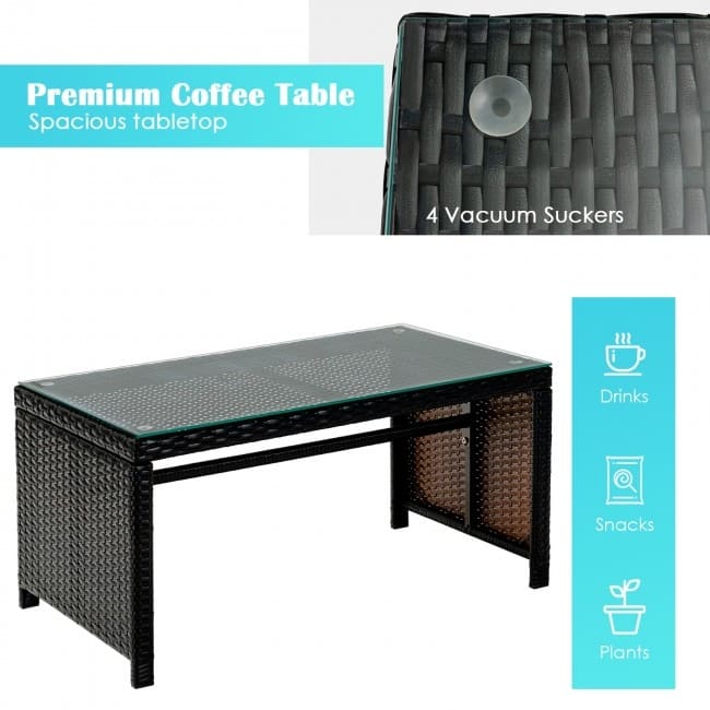 4Pcs Patio Rattan Cushioned Furniture Set - 43.5" x 25" x 31" (L x W x H)