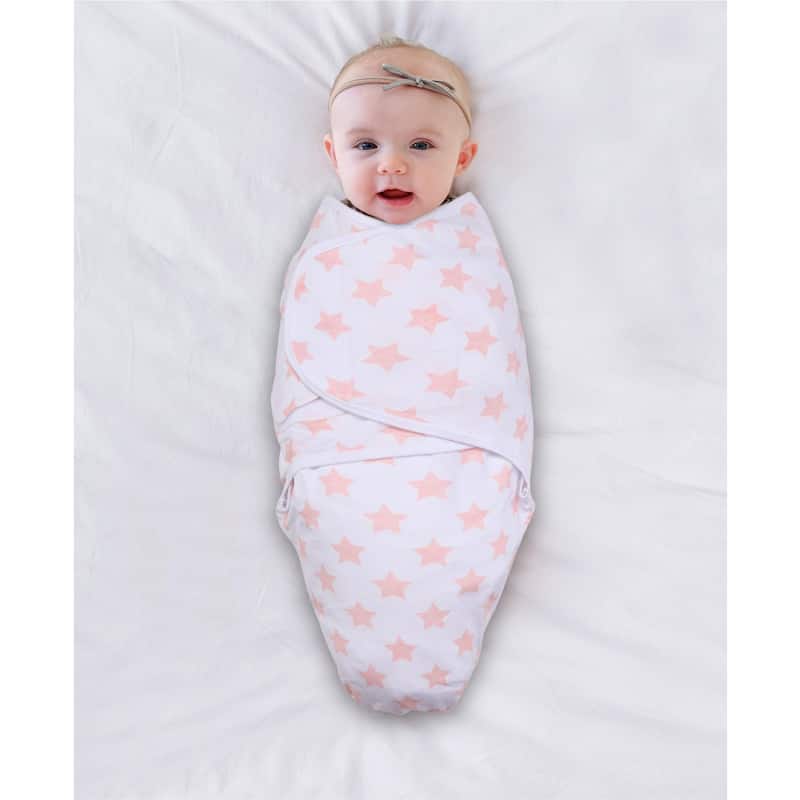 The Peanutshell Pink Floral Stars Swaddles, 3-Pack, Medium/Large