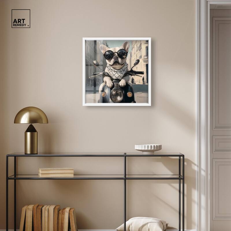 Frenchie on a Scooter Drive Shadowbox by Art Remedy