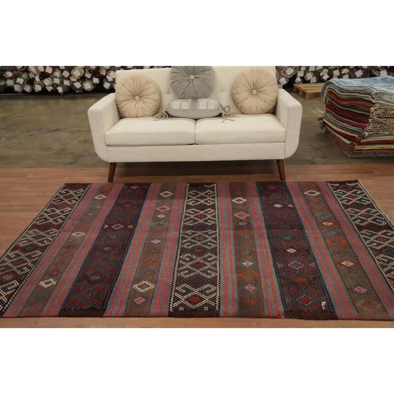 Hand Woven Oriental 100% Wool Carpet Southwestern Tribal Multi-Colored Kilim Area Rug - 7' 7'' X 5' 3''
