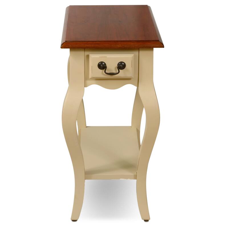Brown Cherry/ Slate Solid Wood Side Table