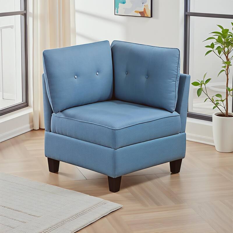 Dorian 30" Textured Fabric Corner Seat - Hidden Storage, Button-Tufted