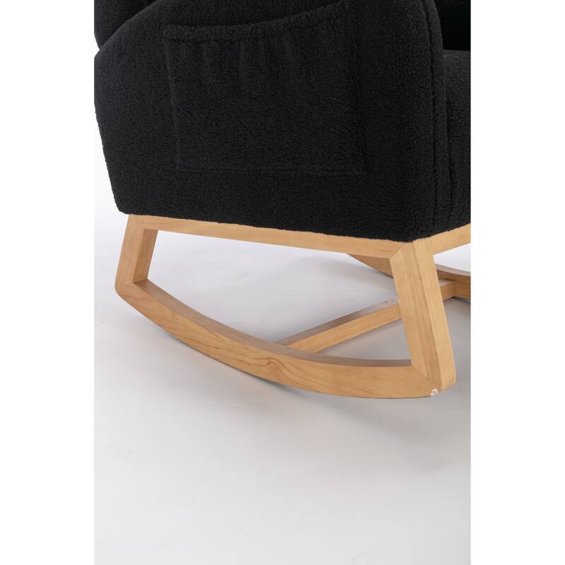 Black Modern 38" High Back Upholstered Rocking Chair with Wood Legs and Packet