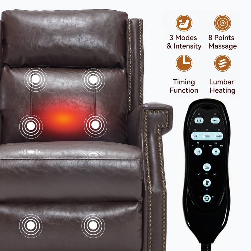 Roomfitters Manual Massage Recliner, Vintage Waxed Faux Leather Chair with Heat and 155-Degree Recline