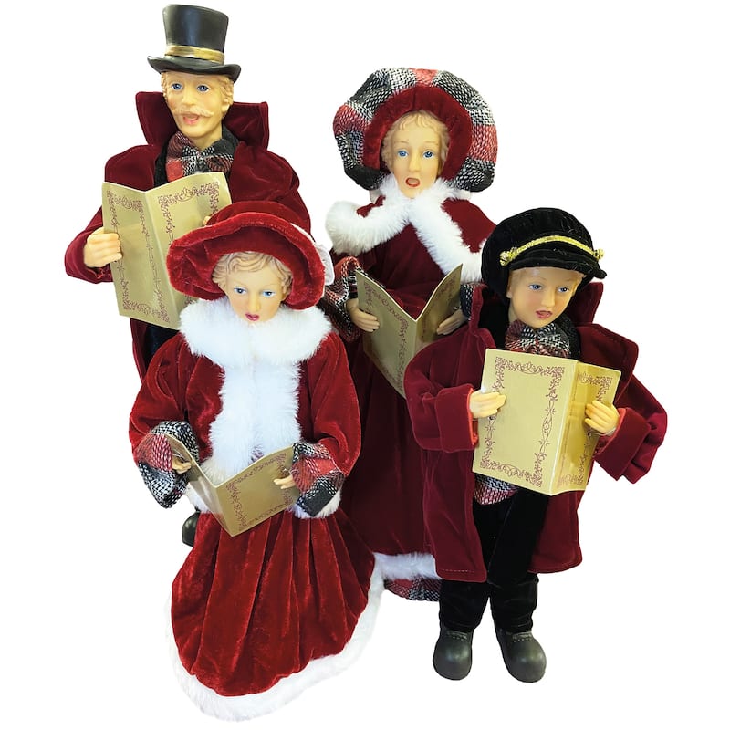 15-18" Red and Gray Plaid Carolers, Set of 4