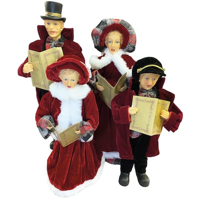 15-18" Red and Gray Plaid Carolers, Set of 4