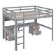 preview thumbnail 8 of 15, Full Size Loft Bed with Desk and 4 Drawers, Wood Guardrail Bed with Bedside Tray Multiple Storage Design, Charging Station