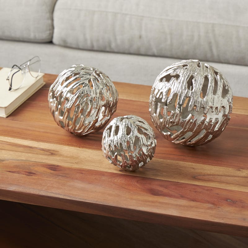 Aluminum Metal Abstract Metallic Cutout Orbs & Vase Filler - Set of 3 Silver or Gold - Roche River Decor