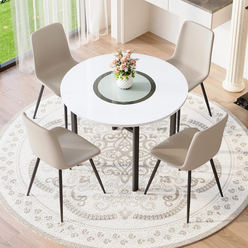 5-Piece Dining Table Set for 4, Kitchen Table Chairs Set of 4, Dining Room Table with Lower Shelf, 4 Chairs for Small Space - Warm Grey,White+Black