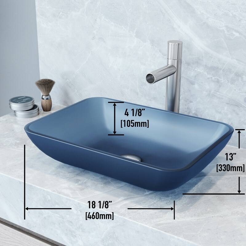 VIGO Sottile 18"L x 13"W x 4"H Glass Rectangular Vessel Bathroom Sink in Royal Blue