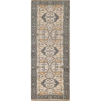 Oushak Oriental Runner Rug Handmade Floral Wool Carpet - 2'5"x 7'9"