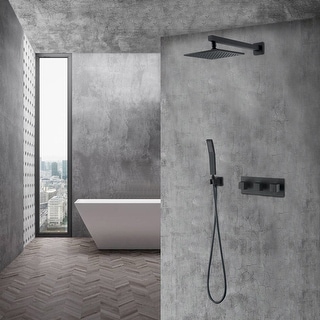 3-Handles Wall Mount Dual Shower Heads in Matte Black - Bed Bath ...