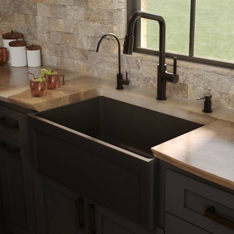 Karran 30" Single Bowl Panel Front Farmhouse Fireclay Kitchen Sink with Reversible Apron Front