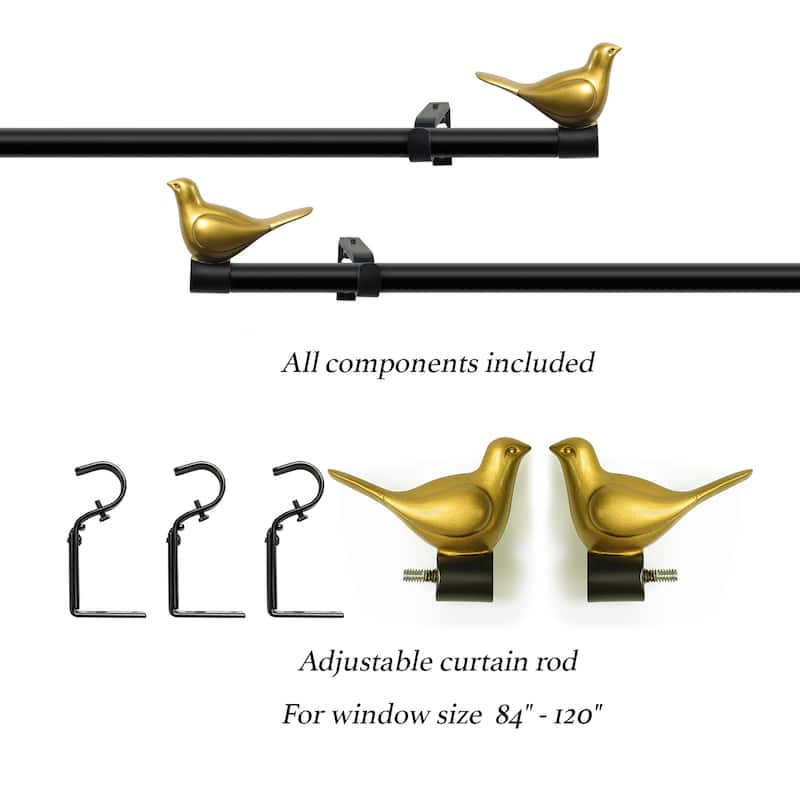 MERIVILLE 3/4" Diameter Farmhouse Single Window Curtain Rod, Bird Finials