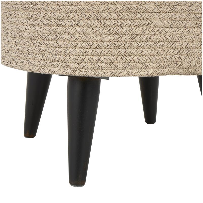 Polyester Chevron Textured Living Room Stool with Black Wooden Legs - Beige or Light Grey - Roche River Decor