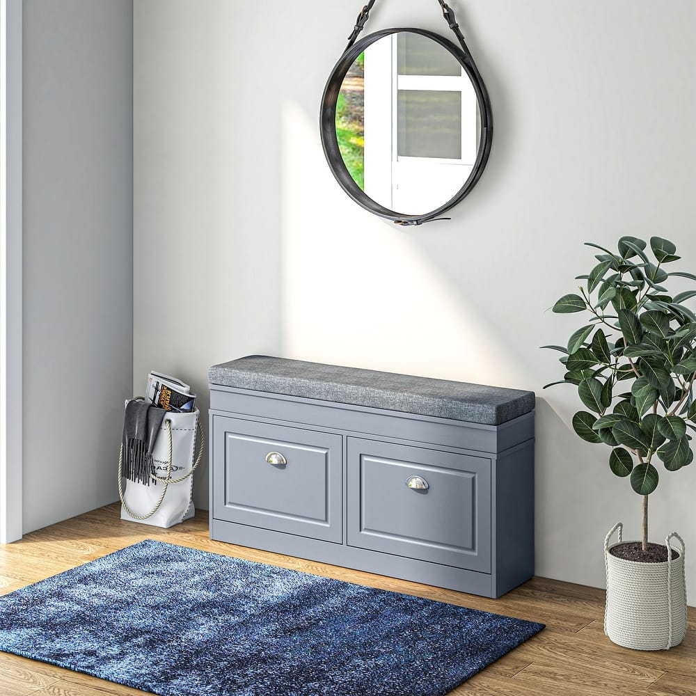 Entryway Shoe Bench Upholstered Seat Storage Bench with Flip Door, Comfortable Storage Bench Hallway Bench Indoor Bench
